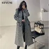 Женский шерстяной смеси Houndstooth винтажный костюм воротнич