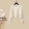 Zweiteiliges Kleid heeylace Frauen Frühling Stücke Sets Koreanische Langarm Pullover Strickpullover Und Rüschen Patchwork Mesh Anzug 220906