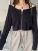 Kvinnors tröjor kimutomo vintage lös solid av axel blixtlås tröja kvinna enkel ihålig långärmare vridning mångsidig kort cardigan ins 220906