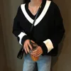 Suéteres femininos Hirsionsan Sweater Women Women Vneck Lazy Autumn Winter madrinha Pullovers de retalhos de listras