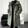 Trench da uomo Trench Coat Moda uomo Soprabito Uomo Casual Slim Fit Giacca a vento Cappotto lungo solido Uomo Autunno Homme Nero / Kaki / Verde militare 220906