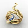 Top Quality Copper Blue Crystal Snake Ring for Men Women Punk Style Rhinestone Bling Gothic Animal Rings Hip Hop Fashion Jewelry