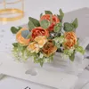 Faux blommor grönare 28 cm rosrosa siden bukett pion falska blommor brud bröllop hem dekoration falska blommor falska blommor j220906