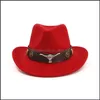 Brede rand hoeden dames heren Brits stijl retro westelijke cowboy hoed wol brede riem punk cowgirl jazz lederen pet poidvader siz yydhhome dhqeh