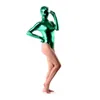 Filles sexy métalliques brillantes Catsuit Costumes rouge lycar Spandex Zentai coupe haute jambe demi-body dancewear Party clubwear costumes de scène