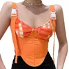 Cintos Orange Sexy Corset Top Summer Patchwork Slim Bustier Lace Up Backless Suspenders With Hasp for Womens