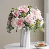 Faux bloemen groen witte roos kunstbloemen hoogwaardige zijden bouquet home bruiloft decor plastic nepbloemtafel centerpieces arrangement j220906