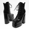 Mode femmes bottes bottillons 15 cm talon épais cheville demi hiver orteils ronds plate-forme noir vert rose bule baskets chaussures
