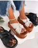2022 Summer Women's Slippers Platform Shoes Wedge Flats Casual Slide Heel Sandaler Casual Ytter Wear Frosted High-Heeled Indoor Outdoor Beach Kvinna