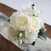 Faux Floral Greenery 1 Stück weiße künstliche Blumen Pfingstrose Tee Rose Herbst Seide gefälschte Blumen für DIY Wohnzimmer Haus Garten Hochzeit Dekoration J220906