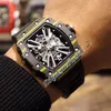 2022 12-01 Miyota Automatyczna męska zegarek ntpt czarny żółty szkielet z włókna węglowego duży data Guma Pasek 2 Style zegarki Pureteme A1