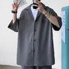 Tracce maschili da uomo in stile coreano set da uomo abito uomo color solido design sciolto due pezzi cappotto alla moda cortometraggi estate oversized man