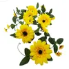 Faux Floral Greenery Sonnenblume Rattan Home Dekoration Sonnenblume Wandbehang Dekoration Simulation Sonne Blume Rattan J220906