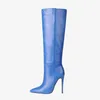 Botas Otoño Moda Zapatos de mujer Elegantes tacones de aguja Rodilla Alto Tamaño grande Borgoña Púrpura Azul Botas 220906