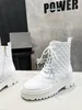 2022 Designer Fall Winter Boots Brand Lace Up Women's Leather Shoes Zip Platform Flat Heel Bootss Black White Checkered Street Leather Boot With Box