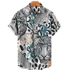 Camisas casuais masculinas camisa de estampa de leopardo masculino de manga curta Hawaiian Roupas rápidas seco