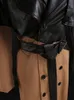 여자 트렌치 코트 eam 여성 카키 PU 가죽 큰 크기의 큰 크기 긴 트렌치 라펠 긴 슬리브 느슨한 wintbreaker 패션 스프링 가을 1DD0024 220906