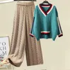 Damen-Trainingsanzüge, neue luxuriöse, lässige Strickanzüge, 2-teiliges Set, warme Pullover, Pullover, Hosen mit weiten Beinen