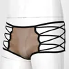 MUITAS MENINAS CULTON MEN Boxer Brief Hollow Out Silky calcies cruzado na cintura média de roupas íntimas sexy para dormir casual