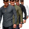 Erkek Tişörtler Düz Renkli Kollu Yama Detay Uzun Kollu T-Shirt Erkekler Bahar Günlük Toplar Moda Moda İnce Temel Tops 220906