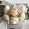 Faux blommor grönare konstgjorda mini lotus gäng silkblommor litet te brant bröllop hem dekoration falsk blomma brud bukett hand falldekor j220906