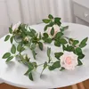 Faux Floral Greenery 200Cm Large Rose Artificial Silk Flower Wreath With Bud Vine Hanging Flowers Wall Wedding Home Decoration Fake Leaf Plant foliage J220906