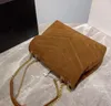 Designer- Orange Color Suede Leather Shoulder Bags Cowhide Chains Baguette Double Strap V Lines Cross Body Påsar Brev Buckle