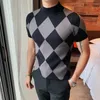 Erkek Tişörtleri Tshirt Sokak Giyim Tee Renk Kontrast Erkek Slim Fit Business Yüksek Boyun Kısa Kollu Elmas Kafat
