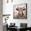 Peinture de vache abstraite sur toile, dessin animé nordique moderne, animaux, bétail, imprimés d'art muraux et affiches pour décoration de salon et de maison