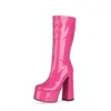 Botas Sexy Plataforma Sapatos Mulher Raw Heel Zipper Rosa Vermelho Fundo Grosso para Senhoras Tornozelo Inverno 220901