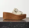 Sommer Damen Woody Sandalen Buchstabendruck Canvas Espadrille Plateau Slides Cross Weave Bequeme Wedges Slipper EU35-42 BOX