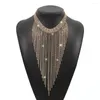 Łańcuchy mody mody diamentowy Diamond Tassel Rhinestone Light Luksusowy naszyjnik Super długi elegancki temperament biżuteria bankietowa