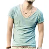 T-shirts pour hommes Europe Street T-shirts pour hommes Mode Été Tropical Solide Doux Mince T-merdes Confortable Col en V Haute Qualité Homme T-shirts