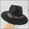 Brede rand hoeden dames heren Brits stijl retro westelijke cowboy hoed wol brede riem punk cowgirl jazz lederen pet poidvader siz yydhhome dhqeh