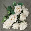 Faux bloemen groen 9 hoofden simulatie roze boeket fotografie rekwisieten bruiloft nep bloemdecoratie groothandel thuis ornamenten j220906