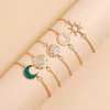 링크 브레이슬릿 Modyle Vintage Gold Crystal Circle Circe Moon Star Bracelet Women Bohemian Green 조정 가능한 매력 보석 선물