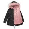 Kadın Trençkotları Soğuk Kış Ceketleri Kadınlar Parker Peluş Palto Kürklü Kabarık Yakalı Kapşonlu Sıcak Polar Gevşek Dış Giyim Palto Kalın Parkas