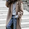 여자 양모 knaki 느슨한 긴 코트 여성 대형 캐주얼 한 견고한 따뜻한 겨울 재킷 사무실 레이디 그레이 여성 2022