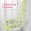 Faux Blumengrün 18m künstlicher Kirschblütenblüten Hochzeit Girlande Ivy Dekoration gefälschte Seidenblumen Rebe für Party Arch Home Decor String J220906