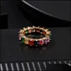 Bandringe Neue Modeschmuck Regenbogen Quadrat Baguette CZ Verlobungsring für Frauen Gold Kupfer Zirkonia Colorf Eterni Yydhhome Dhmw3