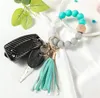 Wholesale Wooden Tassel Bead String Bracelet Key chain Food Grade Silicone Beads Bracelets Women Girl Key Ring Wrist Strap FY2981