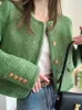 Giacche da donna Giacca in tweed verde Cappotto Donna Francese Temperamento vintage Bottoni dorati Manica lunga Capispalla corto di fascia alta Casaco 220906