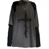 T-Thirts T-Shirts T-Shirt Cross of Thorns مزيفة من قطعتين للرجال النساء منذ فترة طويلة الهيب هوب السائبة حجم الخريف أعلى البساطة 220906