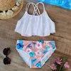 Entretenimento Esporte 039s Dois ternos de natação de duas peças 5 14 anos Meninas Maiô Crianças Tropical Floral Ruffle Flounce Bikini Set Teena2971794