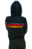 女性用ジャケットレインボーストライプダウンコート2022カジュアルファッションジップアッププラスサイズの帽子