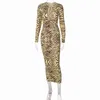얼룩말 인쇄 긴 슬리브 바디콘 드레스 중공 붕대 섹시한 드레스 스프링 가을 패션 Y2K MIDI LONG DRESS 2022 T220819