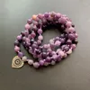 Figurines décoratives en cristal violet, perles de lépidolite, Bracelet Mala, collier en pierre naturelle, méditation, Lotus OM, breloques de terre, artisanat noué