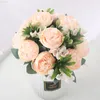 Falso floreale verde fiori artificiali per la decorazione seta rosa peonia Mariage bouquet fiore finto di alta qualità natale casa decorazione di nozze ghirlanda J220906