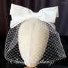 Coiffures Blanc Mariée Hairband Mesh Satin Bow Bandeau Vintage Fée Mariage Accessoire De Cheveux