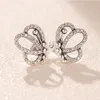 Köpüklü Openwork Butterfly Stud Küpe Kadın Kızlar Gerçek Gümüş Düğün Hediye Takı Pandora CZ Elmas Küpe Seti Seti